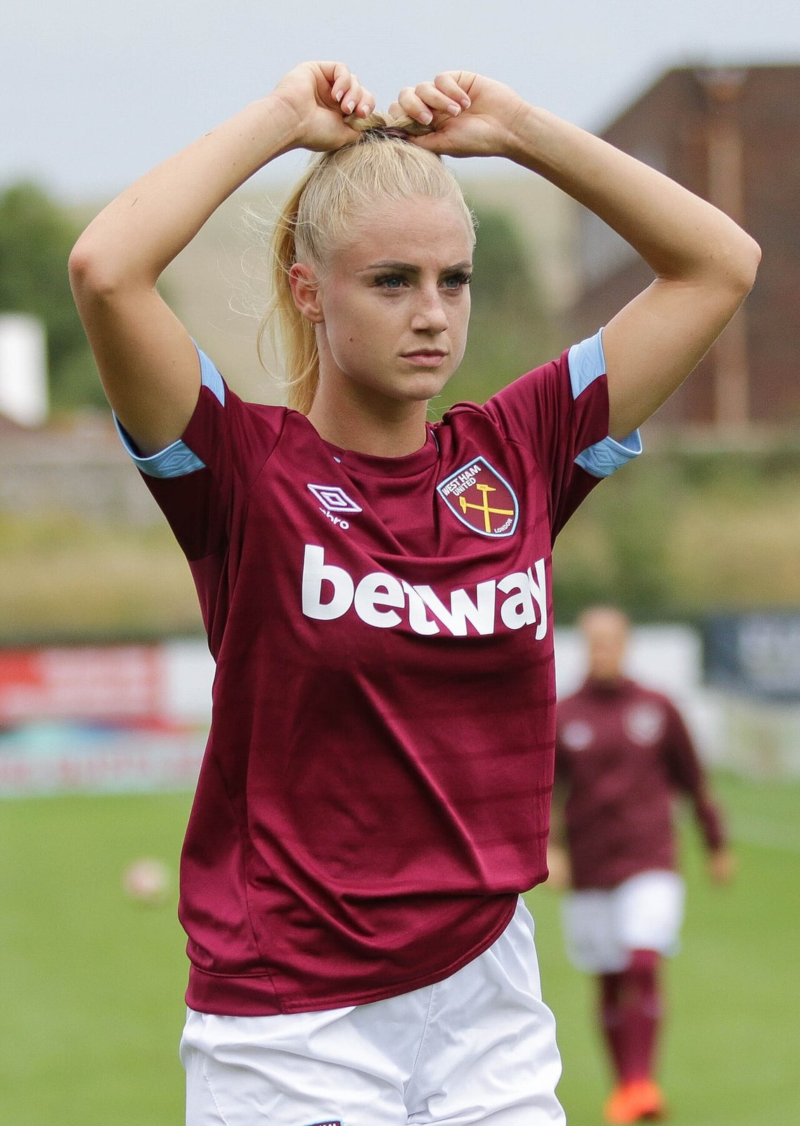 Alisha Lehmann playing for West Ham in a 2018 preseason match.
