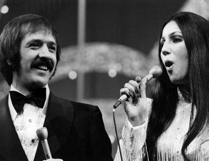 Sonny Bono and Cher performing in a 1973 television photograph.