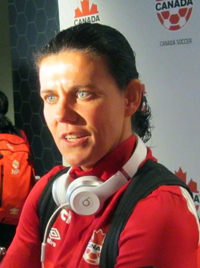 Christine Sinclair in a Canada team setting in 2016.