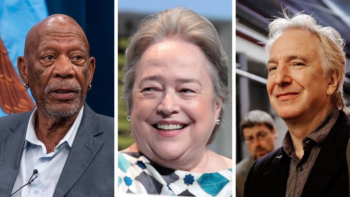 Photo collage of Morgan Freeman, Kathy Bates, Alan Rickman