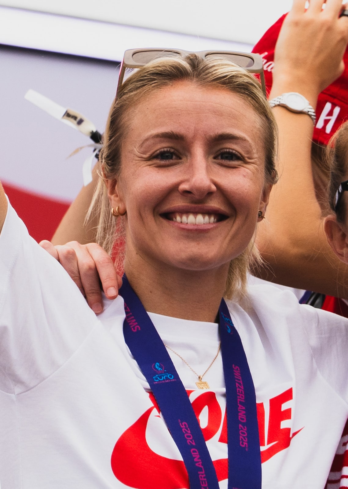 Leah Williamson at England’s victory parade in 2025.