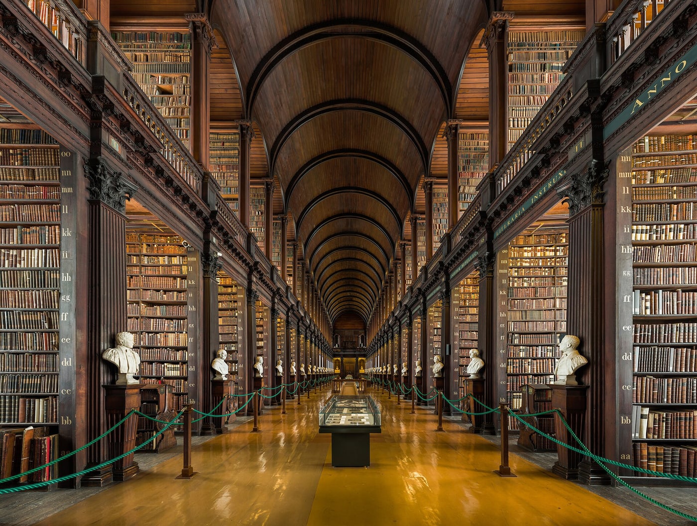 An archival view of the Long Room, before the current conservation-related removal of books.